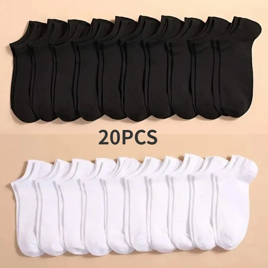 10 or 20pairs Unisex Casual Plain Color Boat Socks Thin Breathable Comfy Anti-odor Low Cut Ankle Socks for Men Women Lightweight