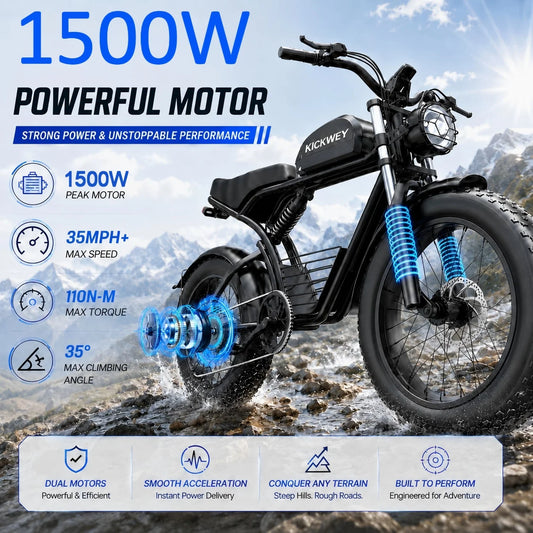 KICKWEY K7 Electric Bike, Off-Road Electric bicycle, Full Suspension E-Bike, 20" Fat Tire All-Terrain Electric Dirt bike, Ebike
