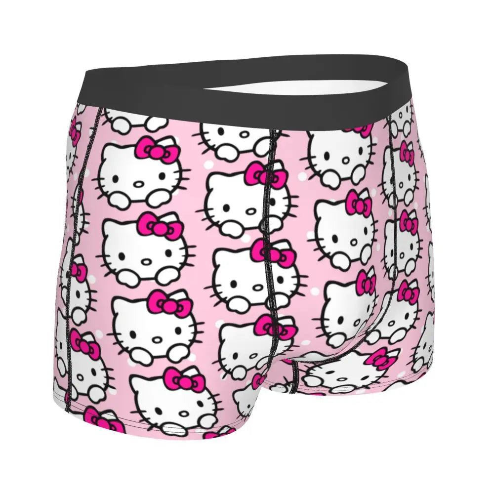 Custom Cartoon Cute Hello Cat Mangas Underwear Men Print Classical Boxer Shorts Panties Briefs Breathable Underpants