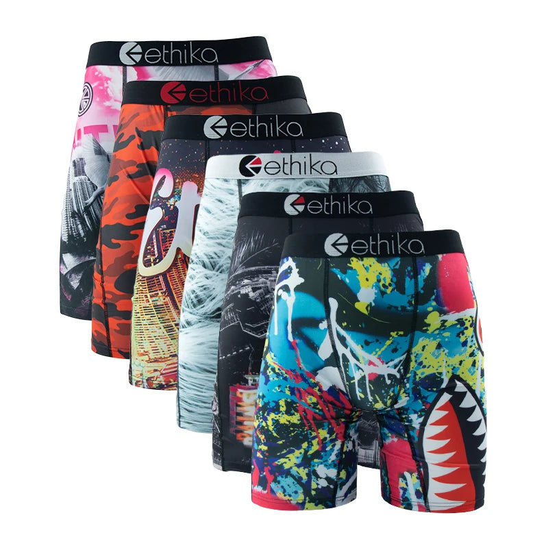 6-Pack Men's Breathable Printed Boxer Briefs – Plus Size Swim Trunks Underwear