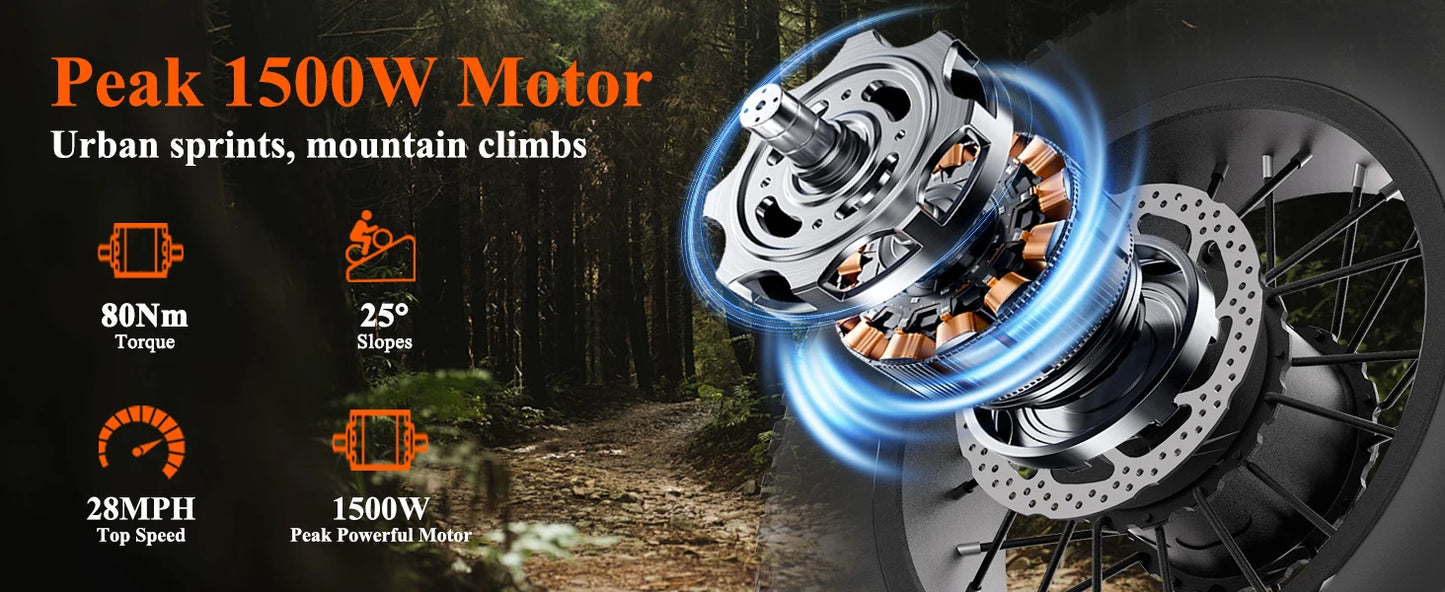 Bodywel M16 off-road electric bicycle 1500W 48V15AH all-terrain motorcycle suitable for urban mountain riding ebike