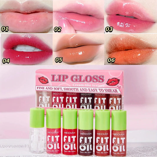 6-pack moisturizing and brightening lip oil set, berry color, waterproof and sweat proof, ideal Christmas gift for girls