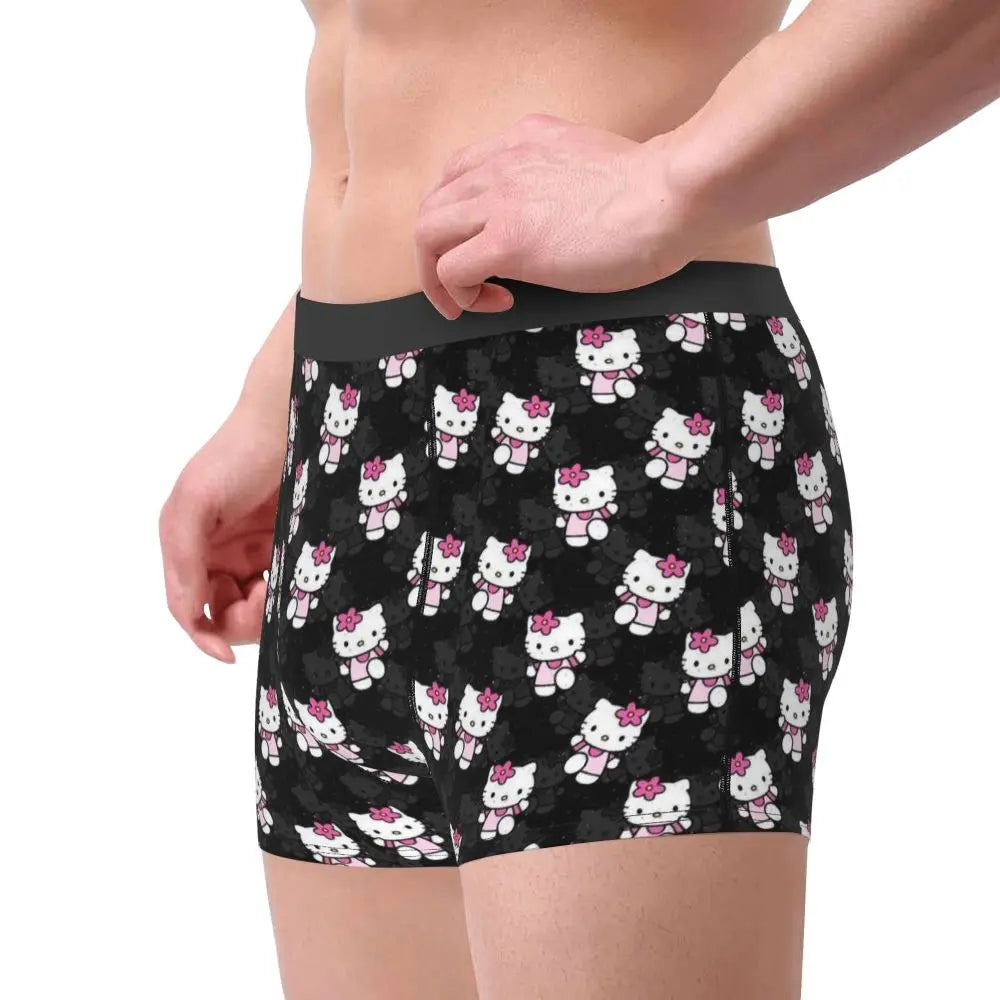 Custom Cartoon Cute Hello Cat Mangas Underwear Men Print Classical Boxer Shorts Panties Briefs Breathable Underpants