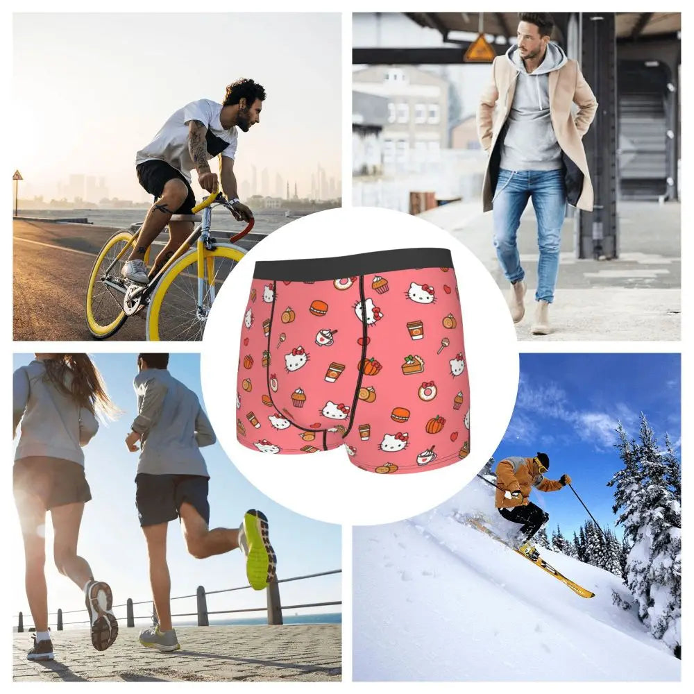 Custom Cartoon Cute Hello Cat Mangas Underwear Men Print Classical Boxer Shorts Panties Briefs Breathable Underpants