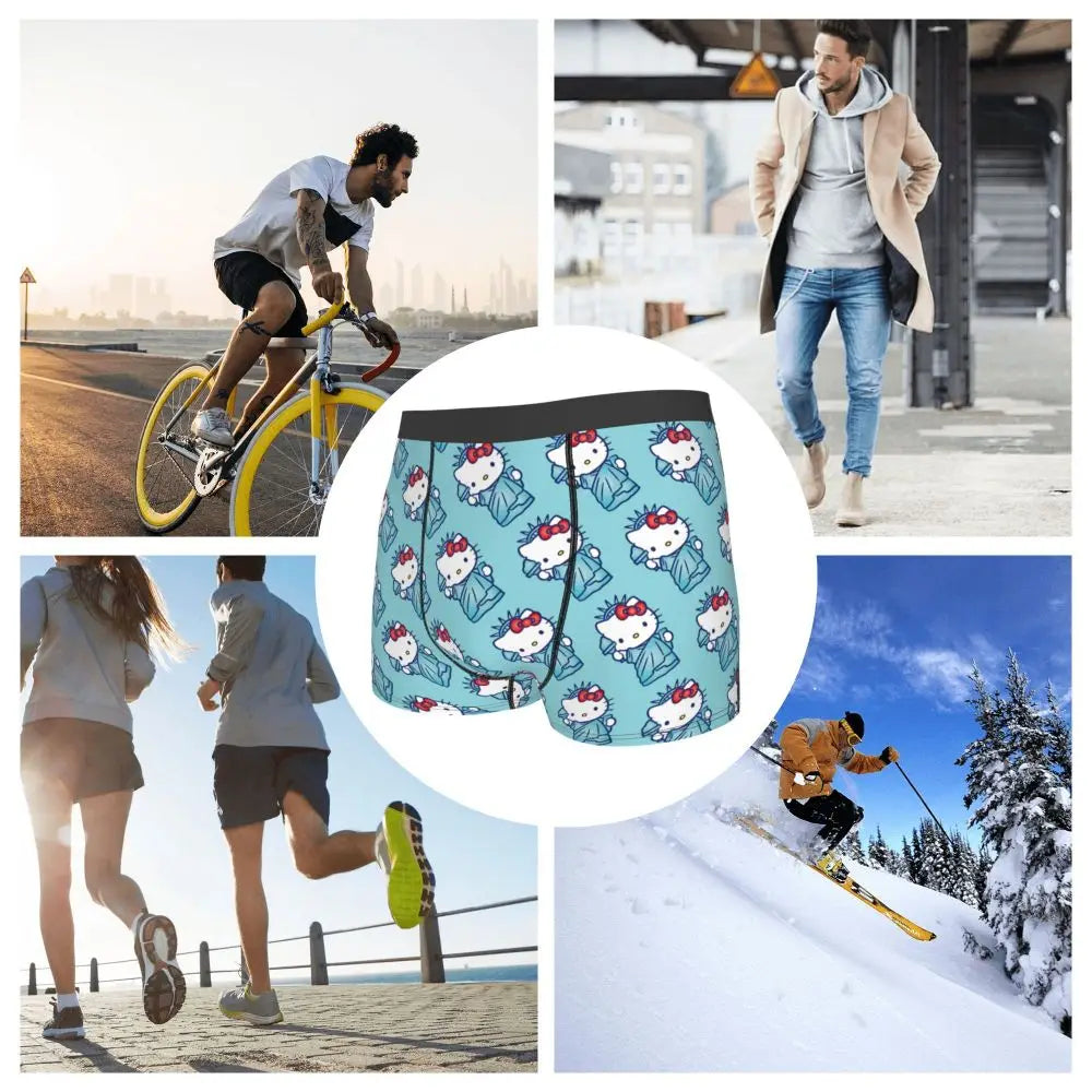 Custom Cartoon Cute Hello Cat Mangas Underwear Men Print Classical Boxer Shorts Panties Briefs Breathable Underpants