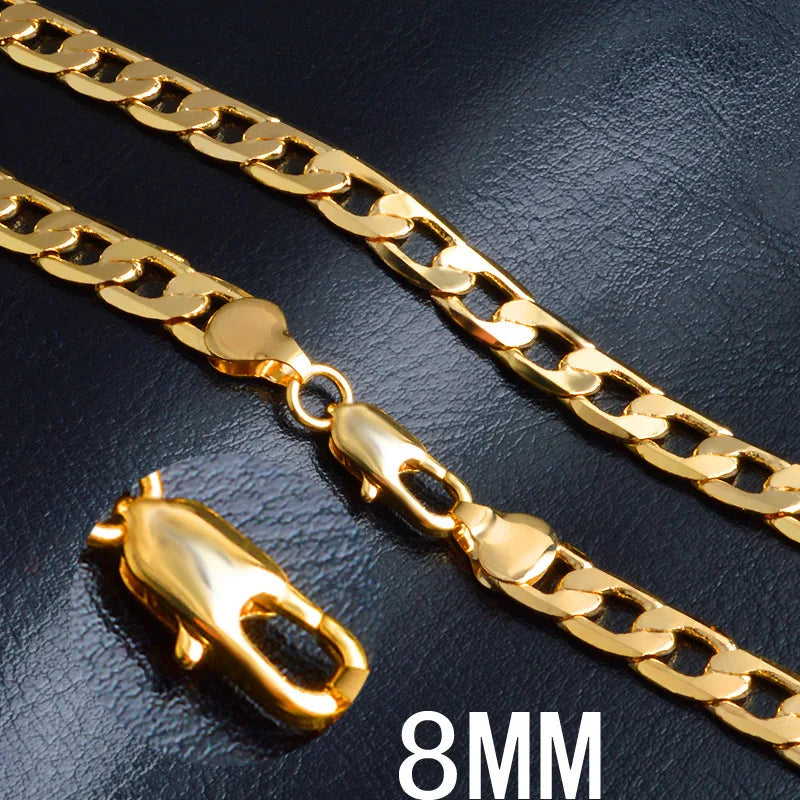 Special offer 18K gold Necklaces 925 Stamp Silver color Classic 8MM50CM sideways chain for Men woman fine Jewelrys Wedding party