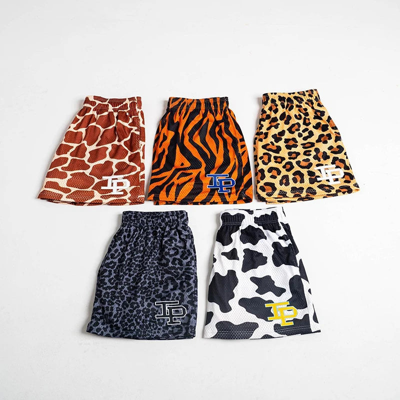 Summer Men's INAKA IP Animal Print Mesh Shorts Drawstring Elastic Waist Breathable Quick Dry Gym Workout Fitness Casual Pants