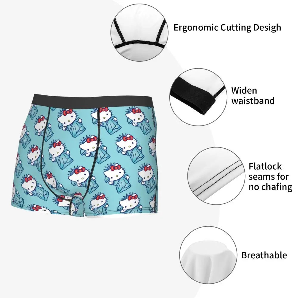 Custom Cartoon Cute Hello Cat Mangas Underwear Men Print Classical Boxer Shorts Panties Briefs Breathable Underpants