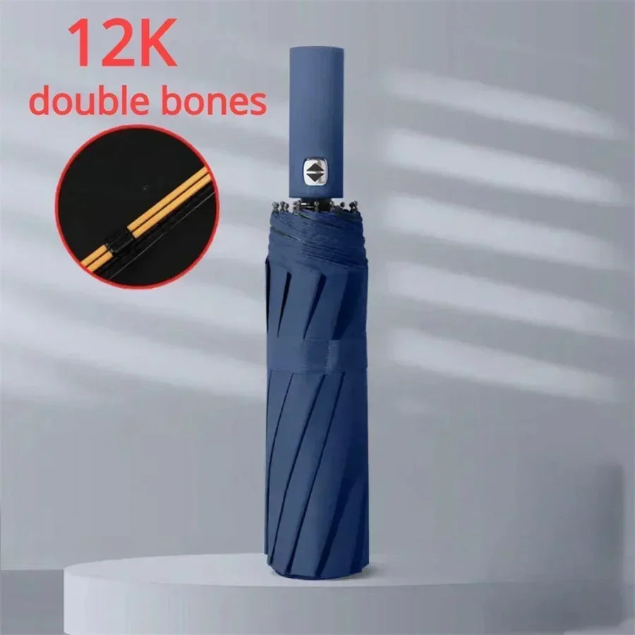 12-Bone Auto-Open Folding Umbrella – UV & Wind Resistant