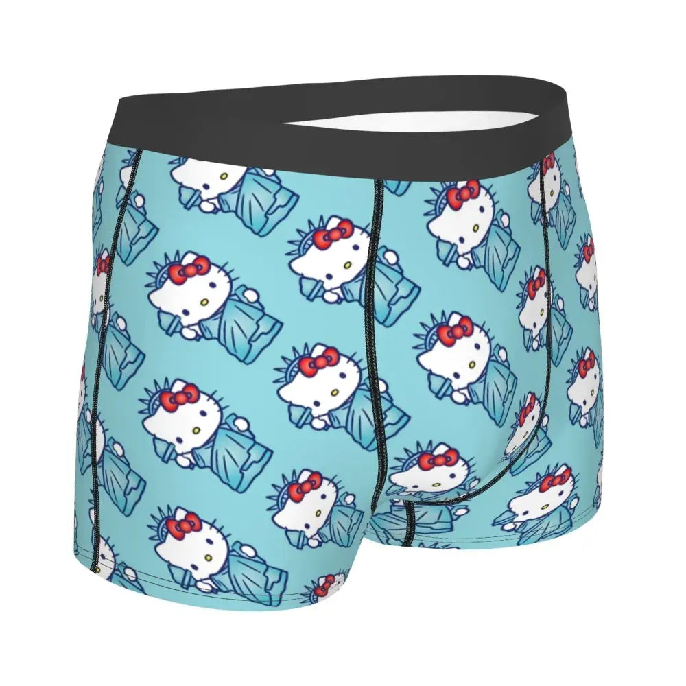 Custom Cartoon Cute Hello Cat Mangas Underwear Men Print Classical Boxer Shorts Panties Briefs Breathable Underpants
