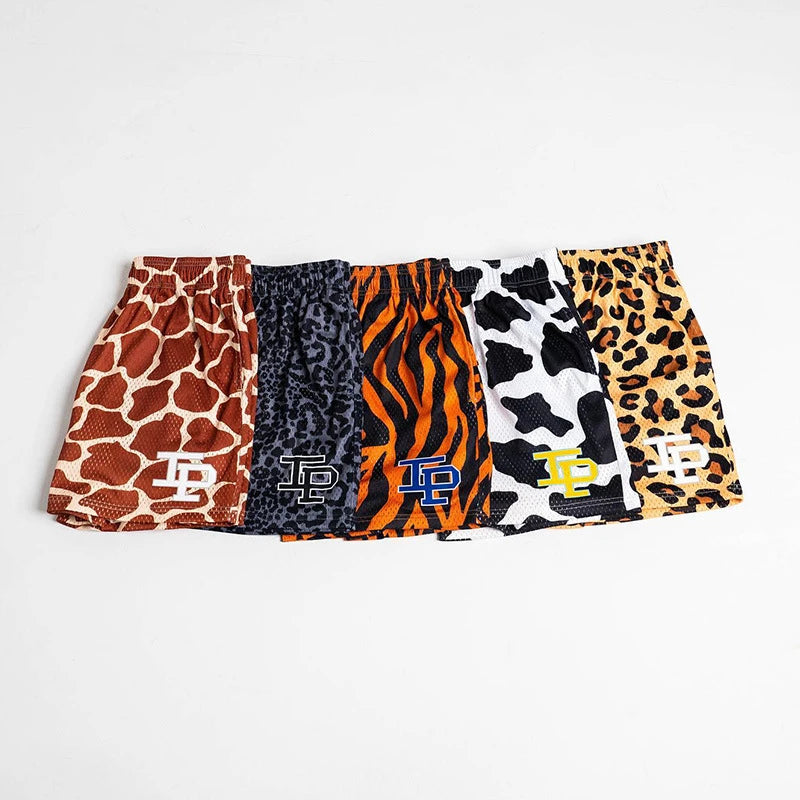 Summer Men's INAKA IP Animal Print Mesh Shorts Drawstring Elastic Waist Breathable Quick Dry Gym Workout Fitness Casual Pants