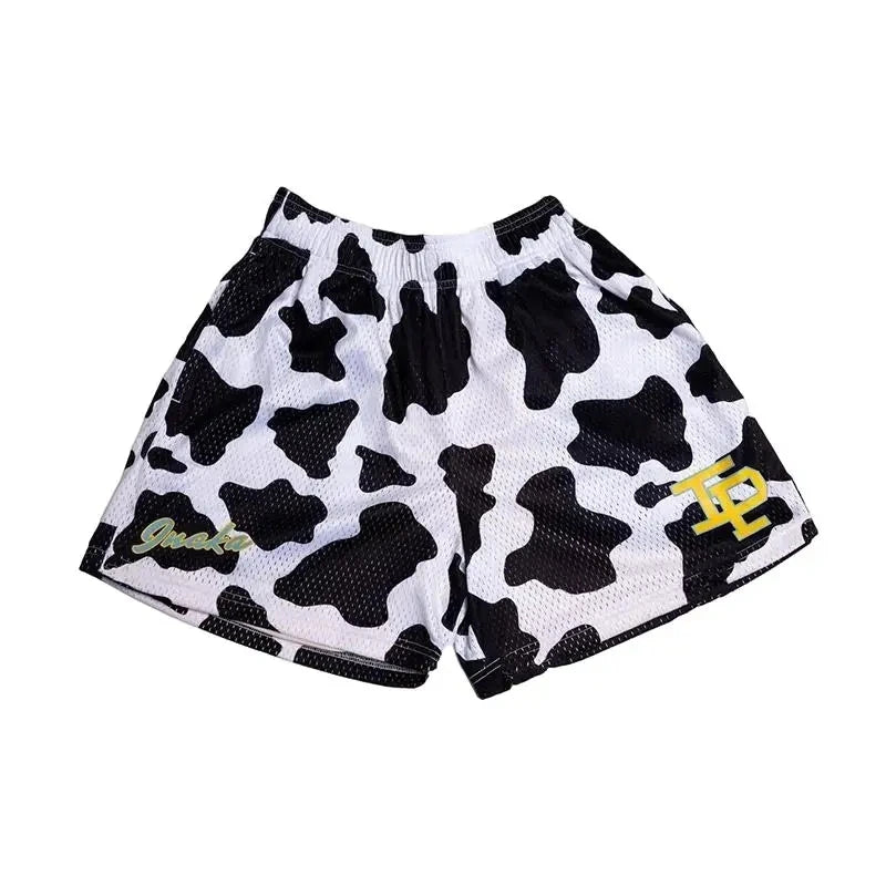 Summer Men's INAKA IP Animal Print Mesh Shorts Drawstring Elastic Waist Breathable Quick Dry Gym Workout Fitness Casual Pants