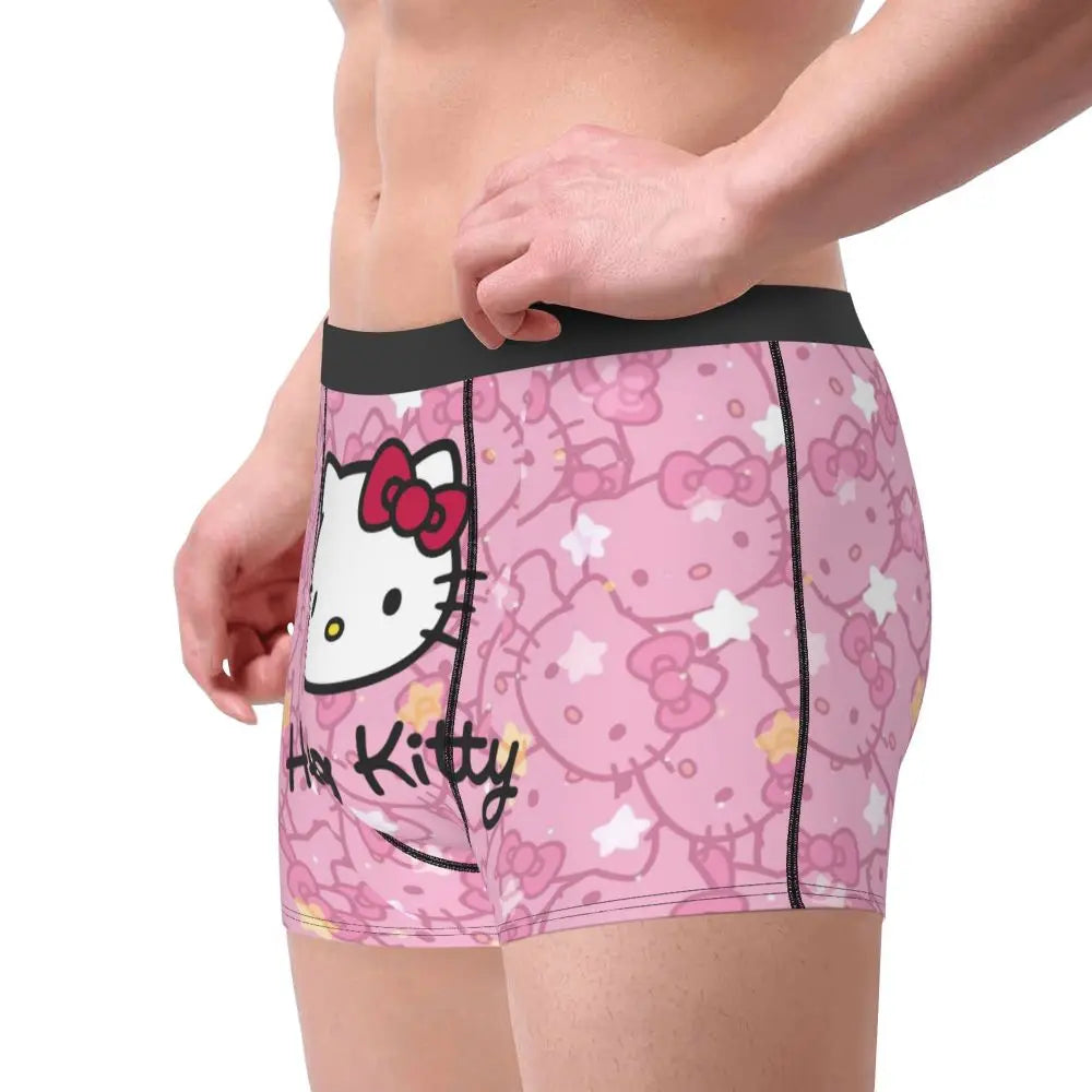 Custom Cartoon Cute Hello Cat Mangas Underwear Men Print Classical Boxer Shorts Panties Briefs Breathable Underpants