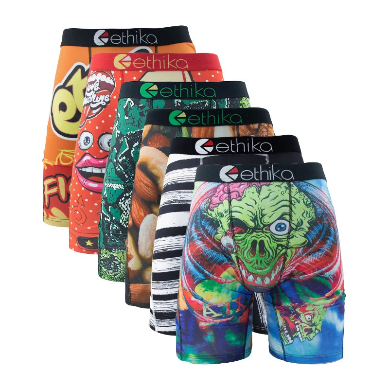 6-Pack Men's Breathable Printed Boxer Briefs – Plus Size Swim Trunks Underwear