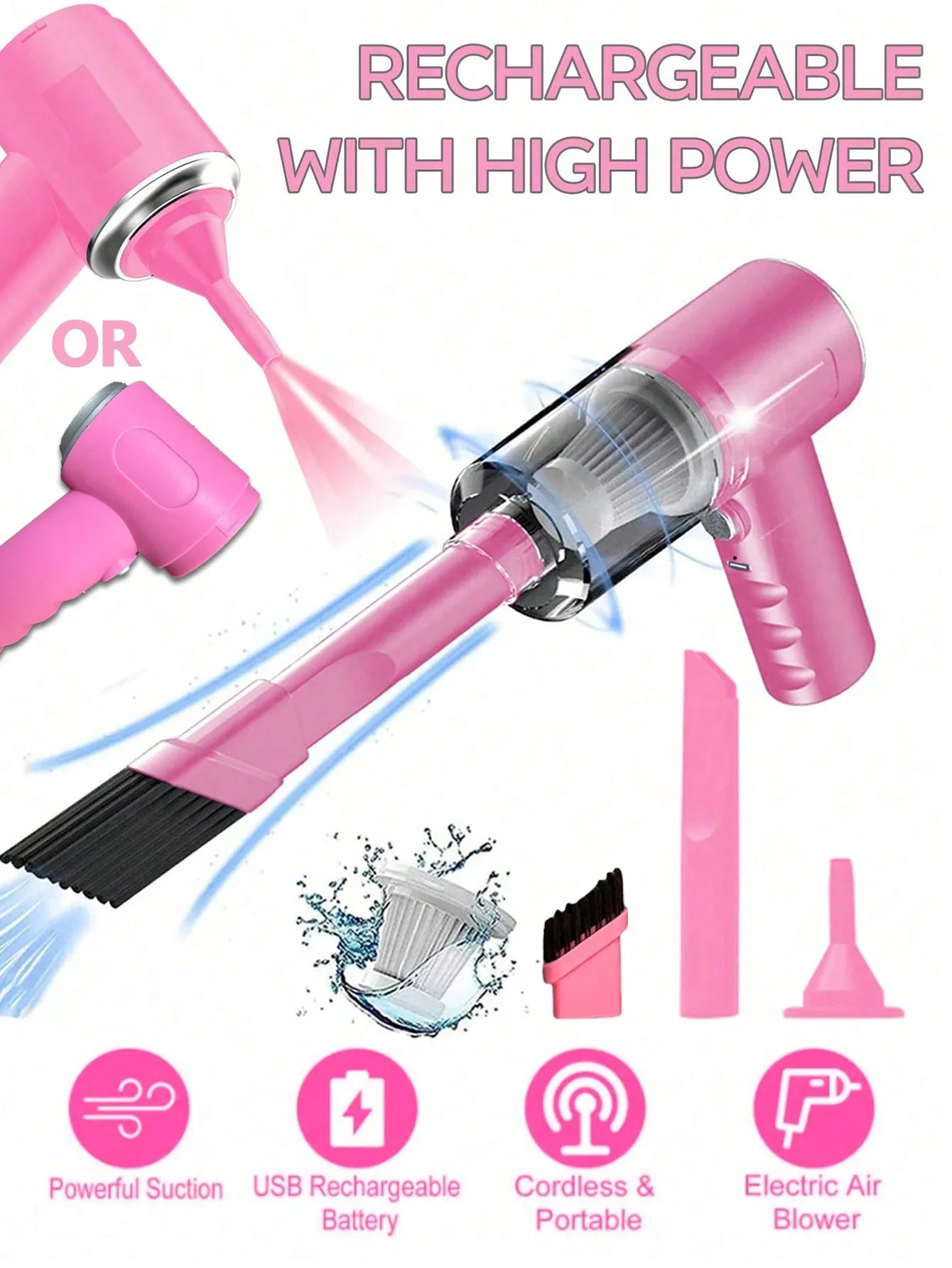 3-in-1 Portable Vacuum Cleaner – USB Rechargeable, Car & Home Use