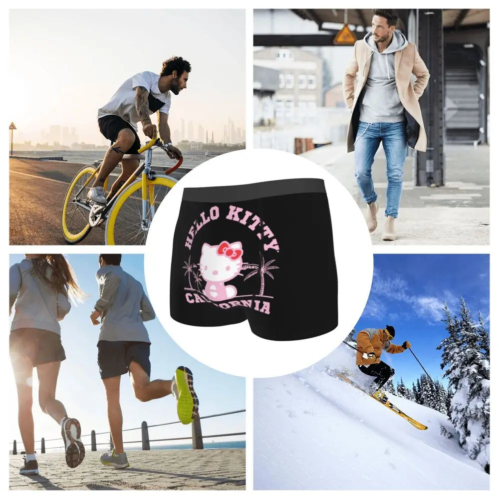 Custom Cartoon Cute Hello Cat Mangas Underwear Men Print Classical Boxer Shorts Panties Briefs Breathable Underpants