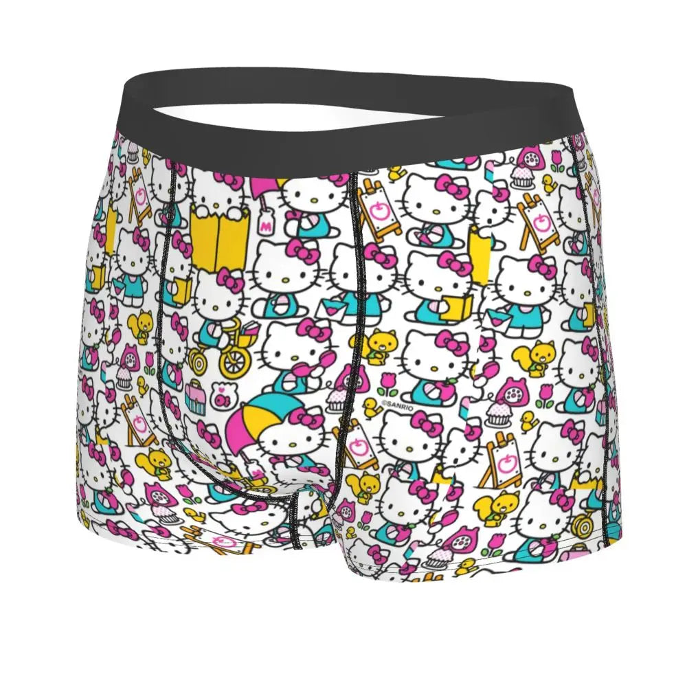 Custom Cartoon Cute Hello Cat Mangas Underwear Men Print Classical Boxer Shorts Panties Briefs Breathable Underpants