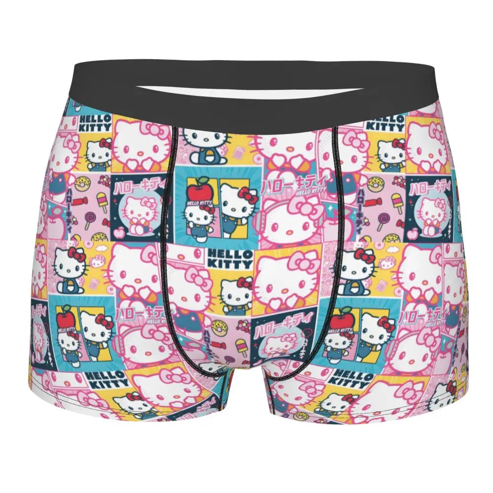 Custom Cartoon Cute Hello Cat Mangas Underwear Men Print Classical Boxer Shorts Panties Briefs Breathable Underpants