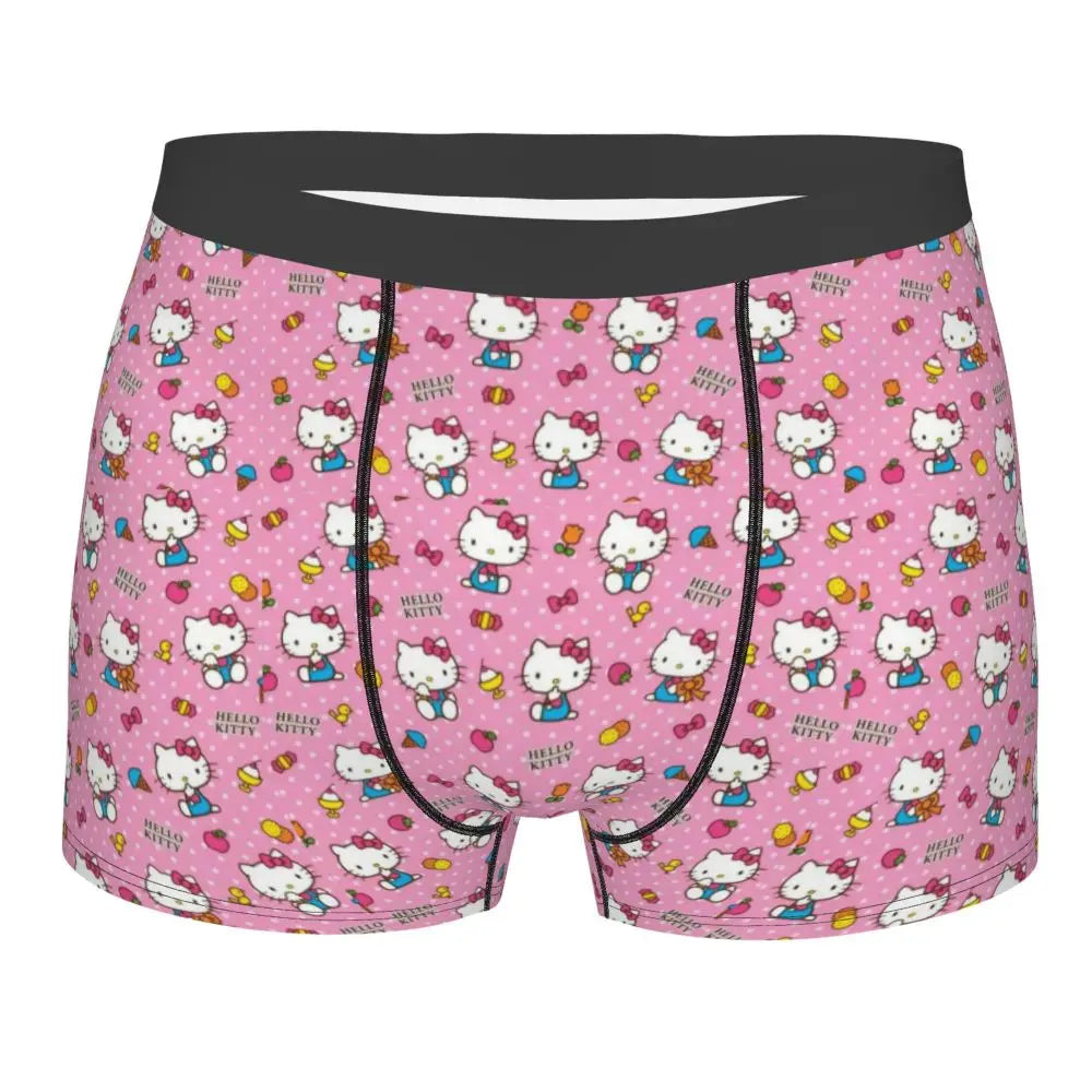 Custom Cartoon Cute Hello Cat Mangas Underwear Men Print Classical Boxer Shorts Panties Briefs Breathable Underpants