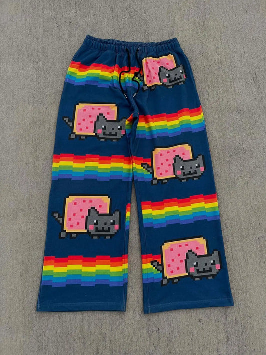 Nyan Cat Sweatpants Y2k Pants Baggy Men Elastic Waist American Streetwear Hip Hop Vintage Joggings Casual Pants Men Clothing