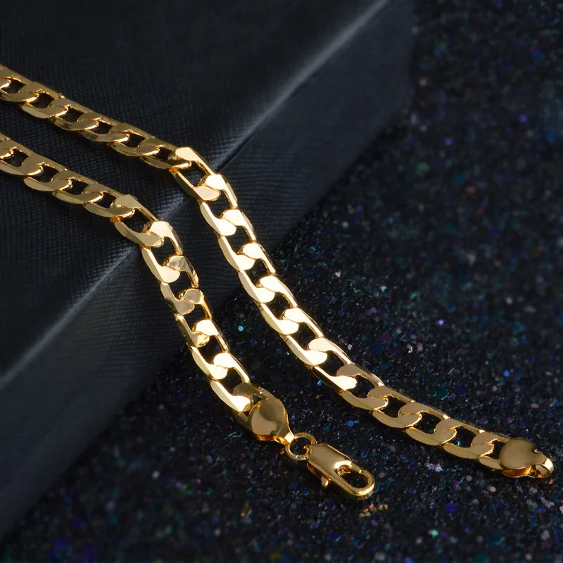 Special offer 18K gold Necklaces 925 Stamp Silver color Classic 8MM50CM sideways chain for Men woman fine Jewelrys Wedding party