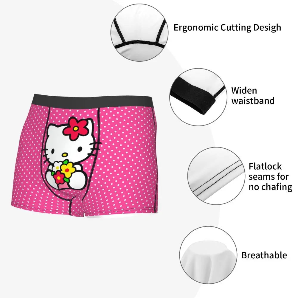 Custom Cartoon Cute Hello Cat Mangas Underwear Men Print Classical Boxer Shorts Panties Briefs Breathable Underpants