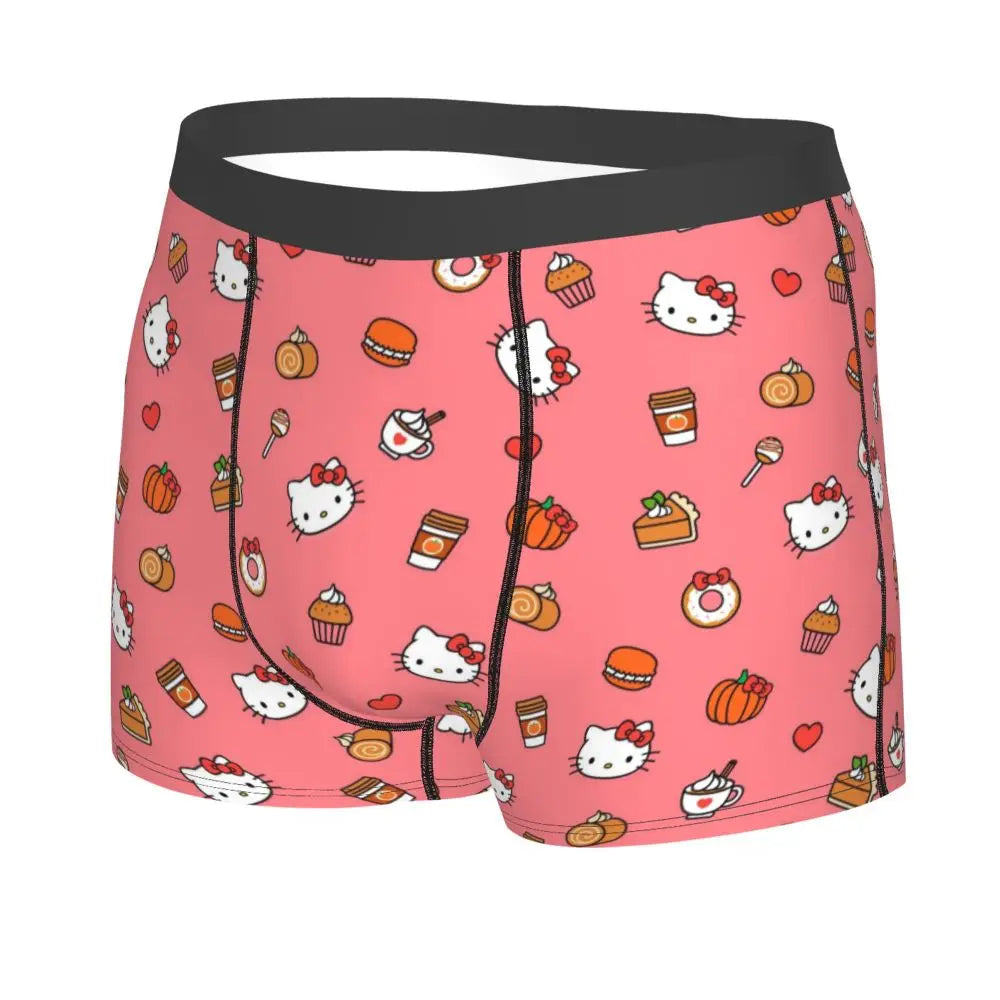 Custom Cartoon Cute Hello Cat Mangas Underwear Men Print Classical Boxer Shorts Panties Briefs Breathable Underpants