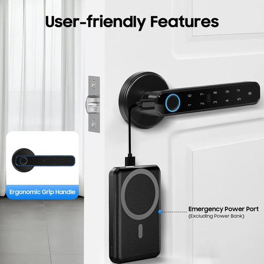 Aluminum Alloy Fingerprint Smart Door Lock 4 Unlock Methods Type-C Emergency Charge Security Door Lock For Home Office