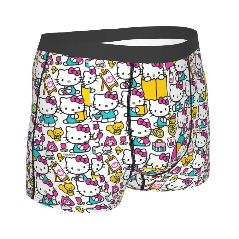 Custom Cartoon Cute Hello Cat Mangas Underwear Men Print Classical Boxer Shorts Panties Briefs Breathable Underpants