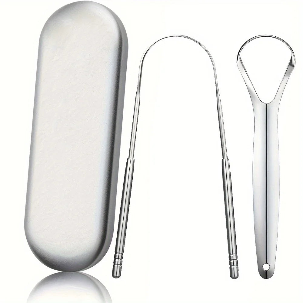 Stainless Steel Tongue Scrapers with Large Case, Tongue Scraper, Tongue Coating Scraper, Odorless,Exquisite gift box packaging