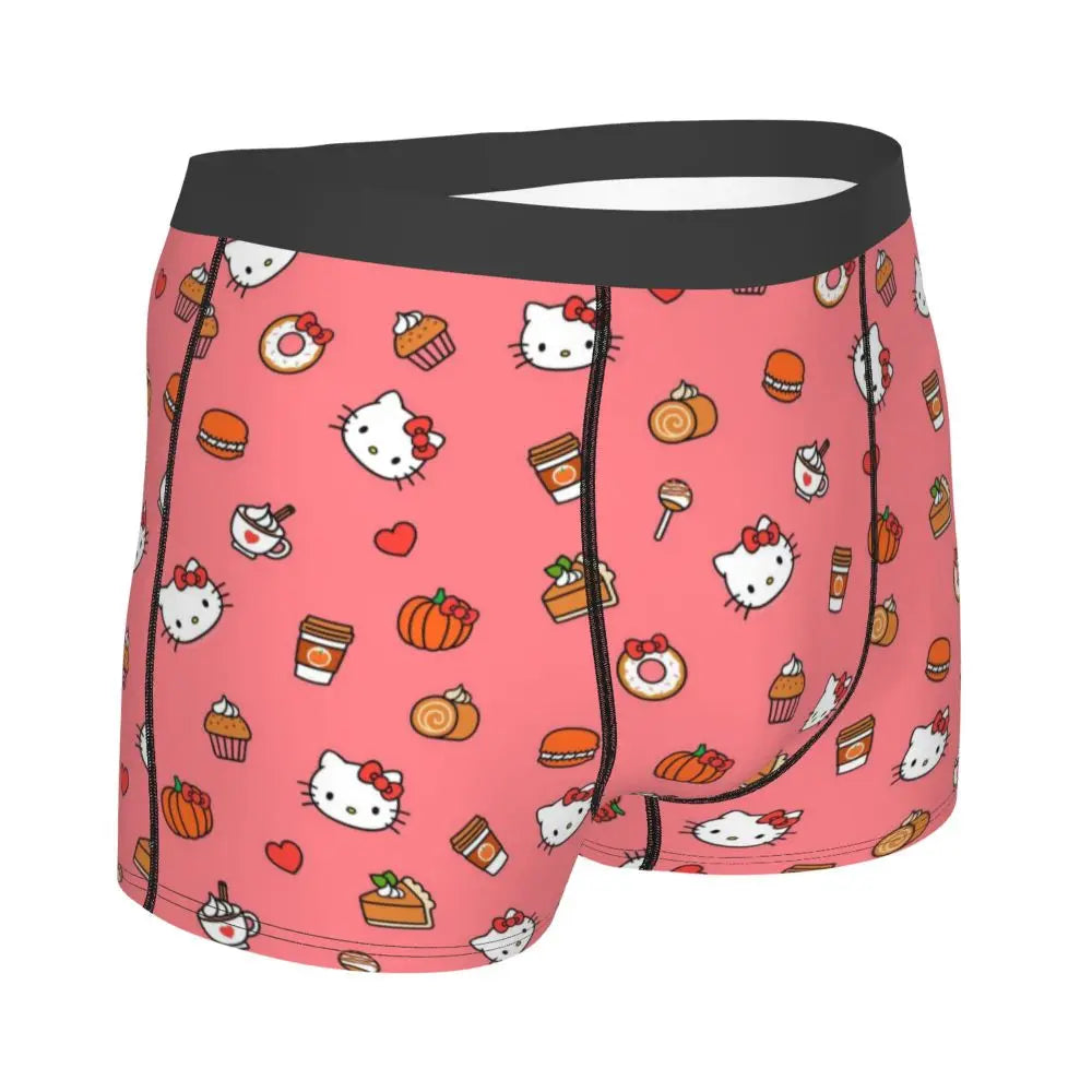 Custom Cartoon Cute Hello Cat Mangas Underwear Men Print Classical Boxer Shorts Panties Briefs Breathable Underpants