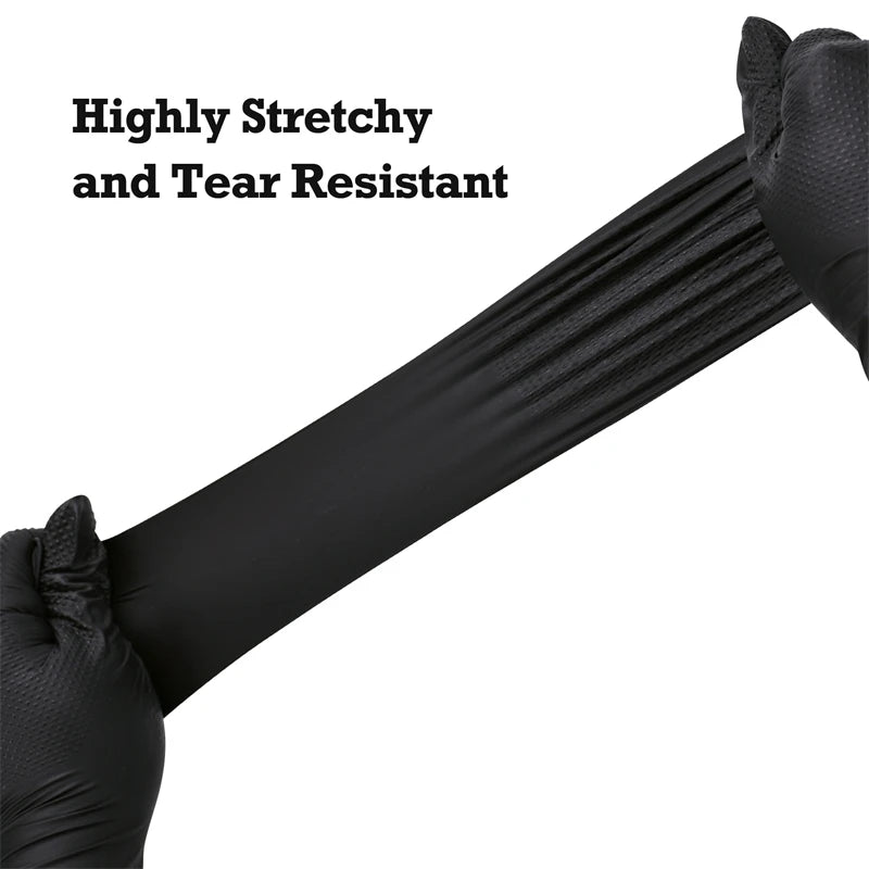 8Mil Heavy Duty Black Industrial Nitrile Gloves Disposable Safety Work Gloves Raised Diamond Textured Grip Mechanic Auto Gloves