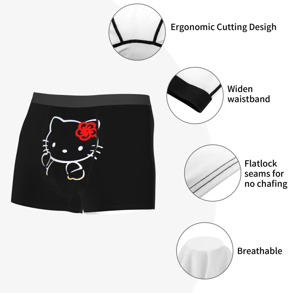 Custom Cartoon Cute Hello Cat Mangas Underwear Men Print Classical Boxer Shorts Panties Briefs Breathable Underpants