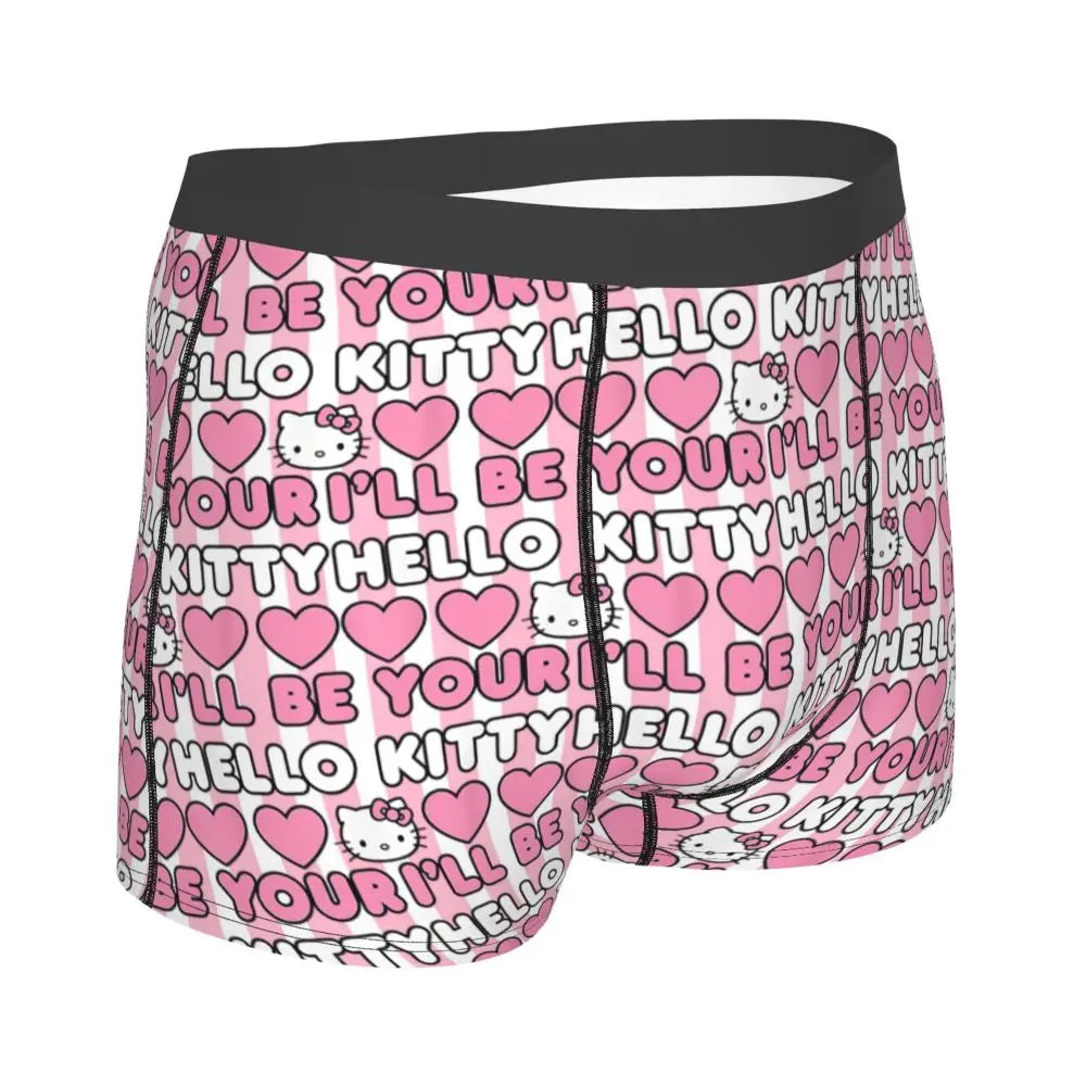 Custom Cartoon Cute Hello Cat Mangas Underwear Men Print Classical Boxer Shorts Panties Briefs Breathable Underpants
