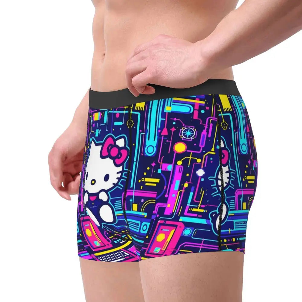 Custom Cartoon Cute Hello Cat Mangas Underwear Men Print Classical Boxer Shorts Panties Briefs Breathable Underpants
