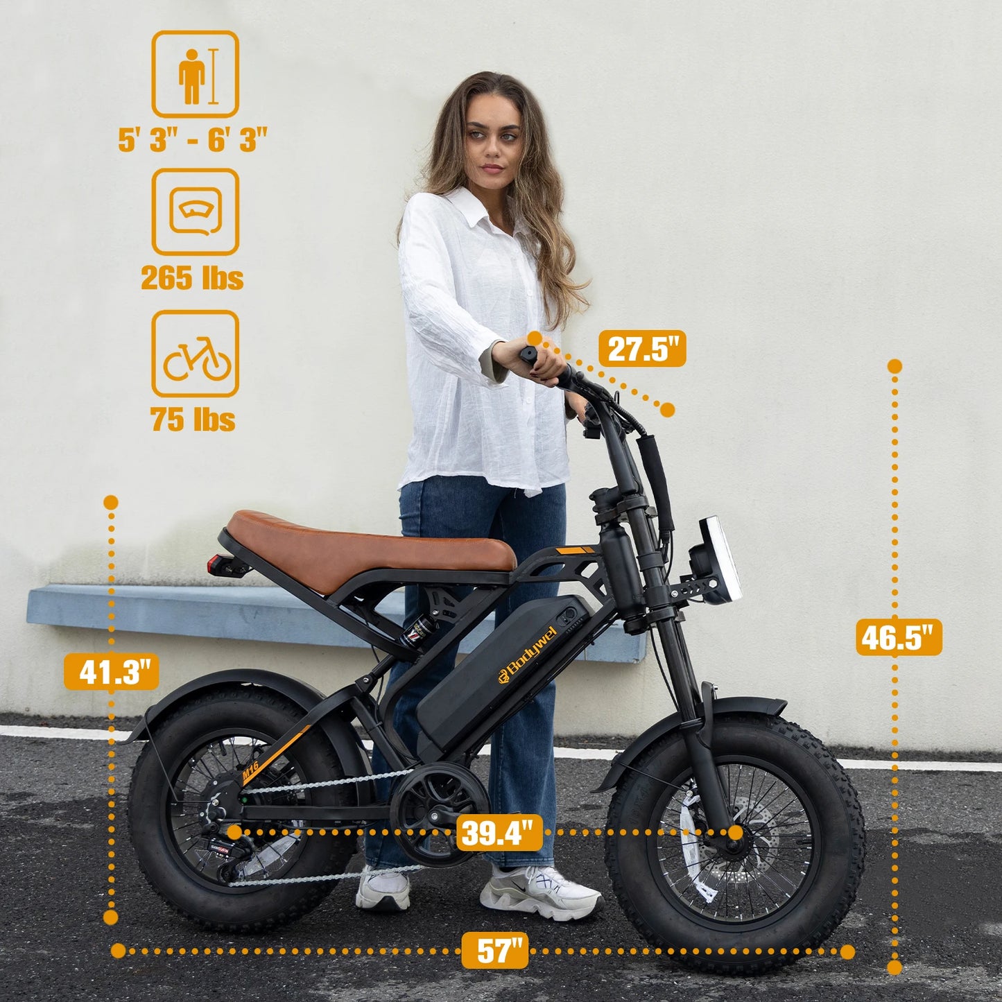 Bodywel M16 Fat Tire Electric Bike 1500W Peak Motor 16" x 4.0 Off-Road E-Bike 40 Mile Range Removable Battery Electric Bicycle