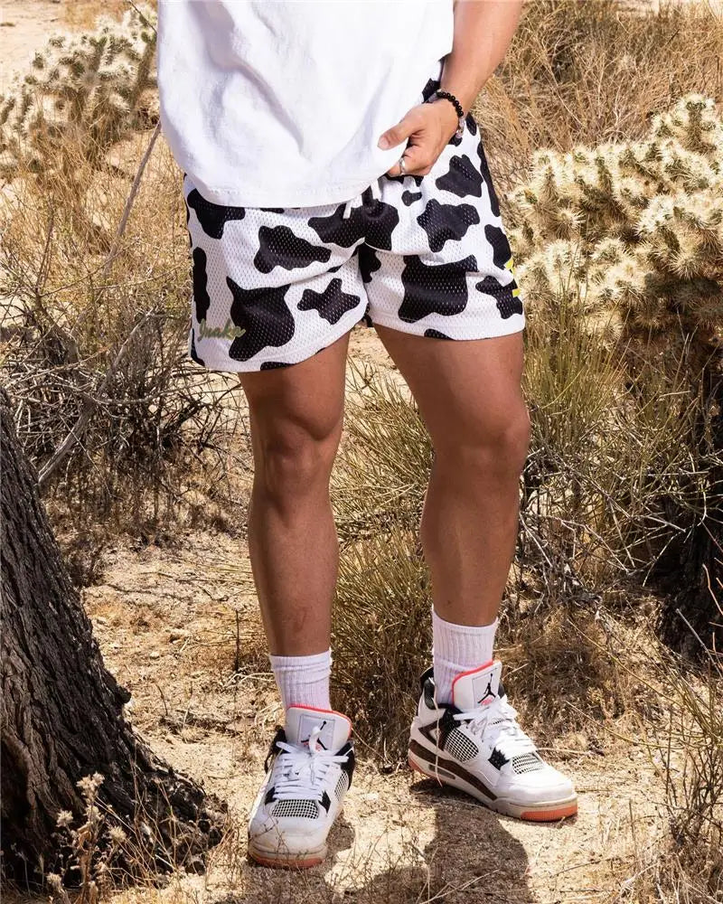 Summer Men's INAKA IP Animal Print Mesh Shorts Drawstring Elastic Waist Breathable Quick Dry Gym Workout Fitness Casual Pants