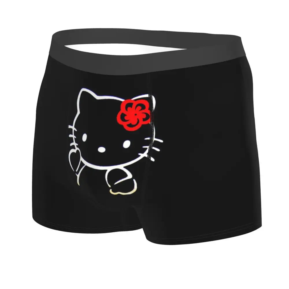 Custom Cartoon Cute Hello Cat Mangas Underwear Men Print Classical Boxer Shorts Panties Briefs Breathable Underpants