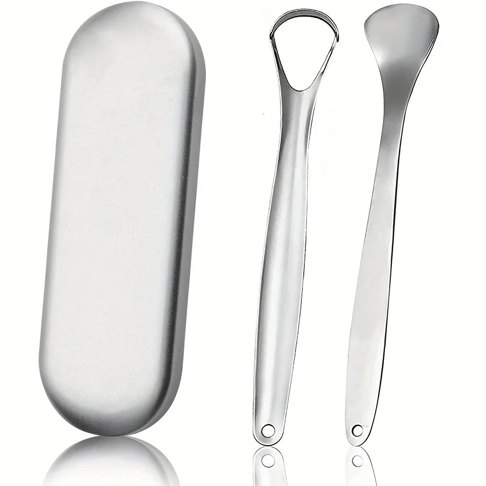 Stainless Steel Tongue Scrapers with Large Case, Tongue Scraper, Tongue Coating Scraper, Odorless,Exquisite gift box packaging