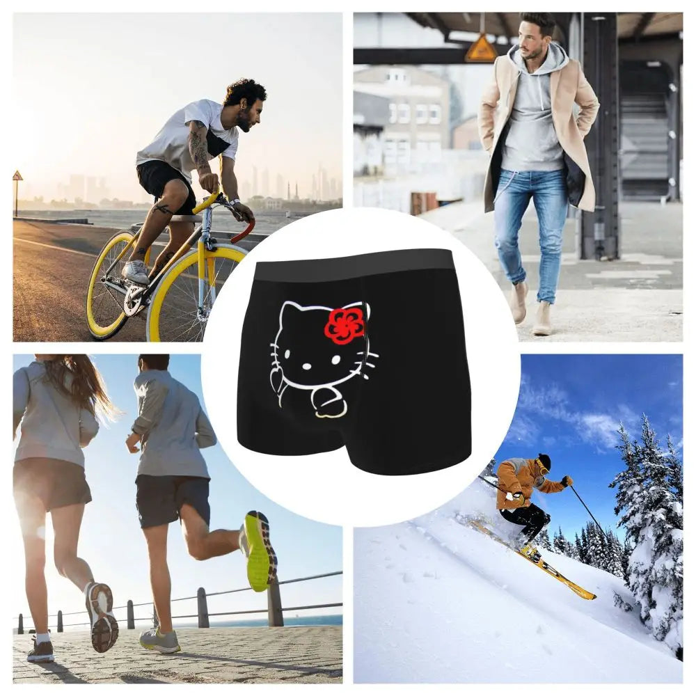Custom Cartoon Cute Hello Cat Mangas Underwear Men Print Classical Boxer Shorts Panties Briefs Breathable Underpants
