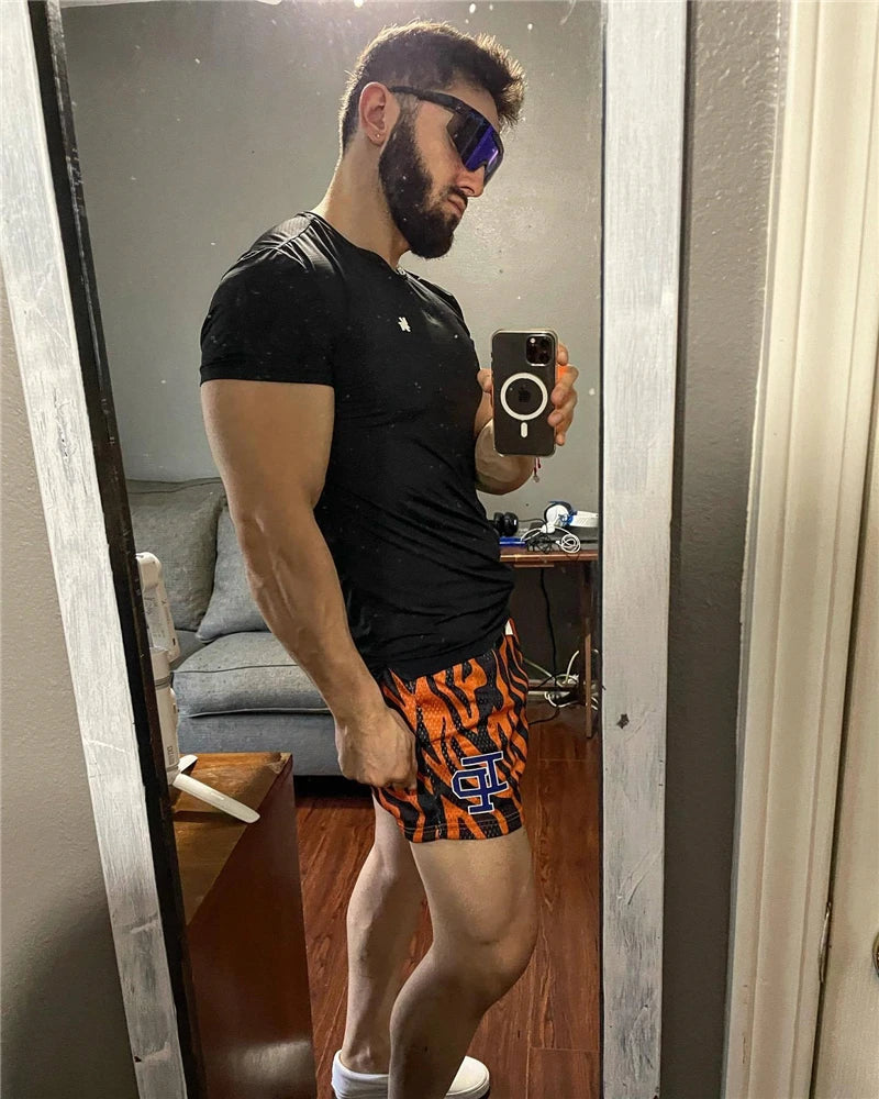 Summer Men's INAKA IP Animal Print Mesh Shorts Drawstring Elastic Waist Breathable Quick Dry Gym Workout Fitness Casual Pants