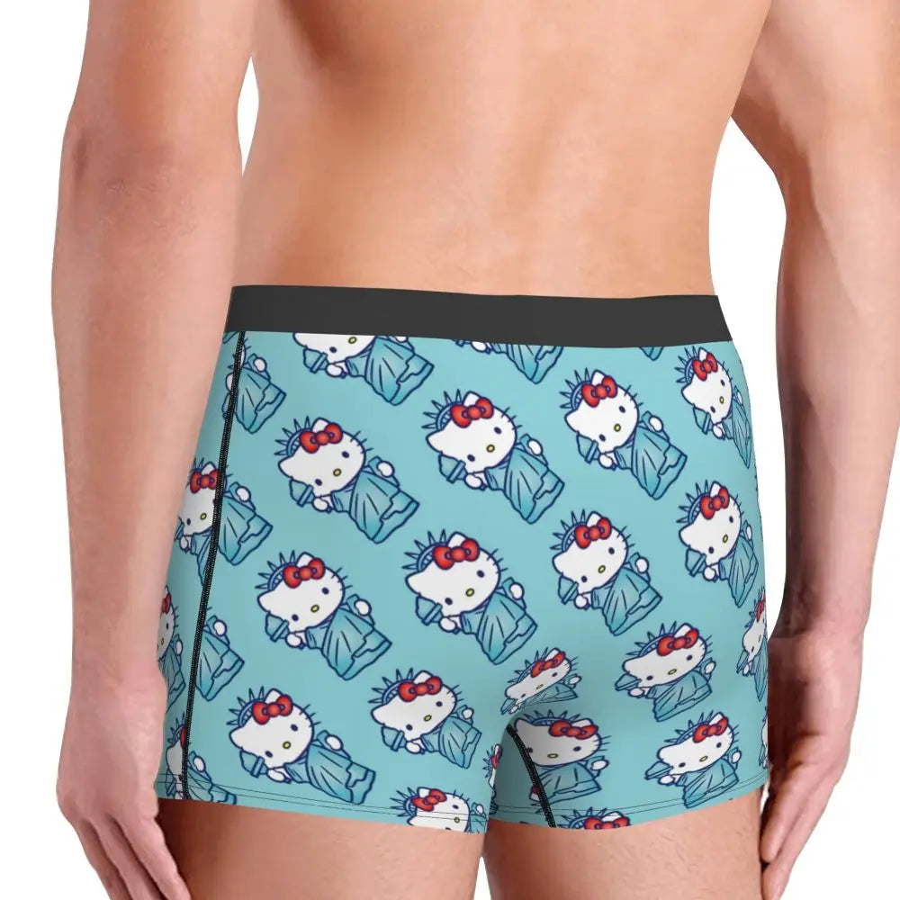 Custom Cartoon Cute Hello Cat Mangas Underwear Men Print Classical Boxer Shorts Panties Briefs Breathable Underpants