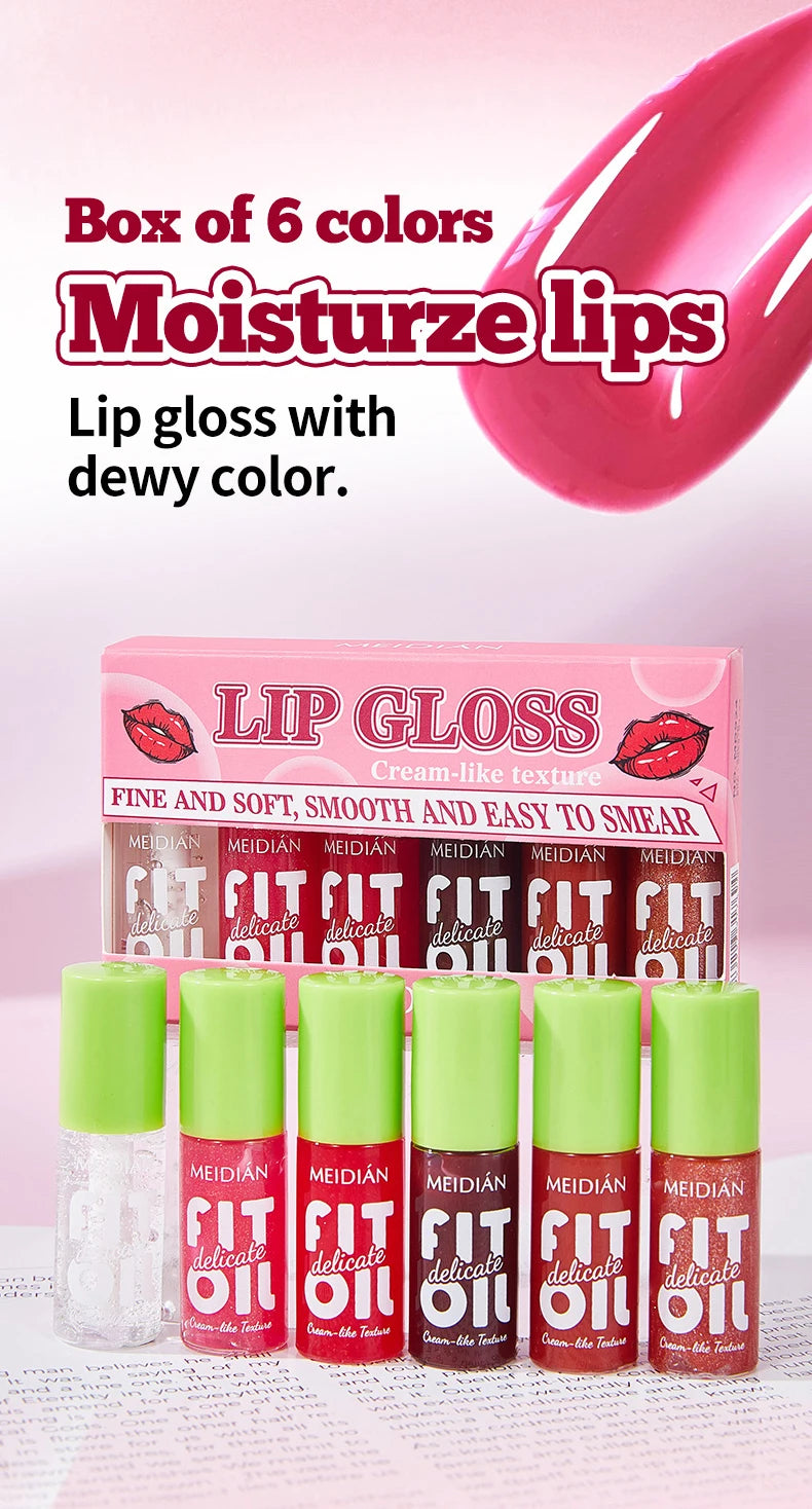 6-pack moisturizing and brightening lip oil set, berry color, waterproof and sweat proof, ideal Christmas gift for girls