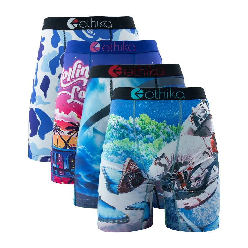 4-Pack Men's Breathable Printed Boxer Briefs – Plus Size Swim Trunks Underwear