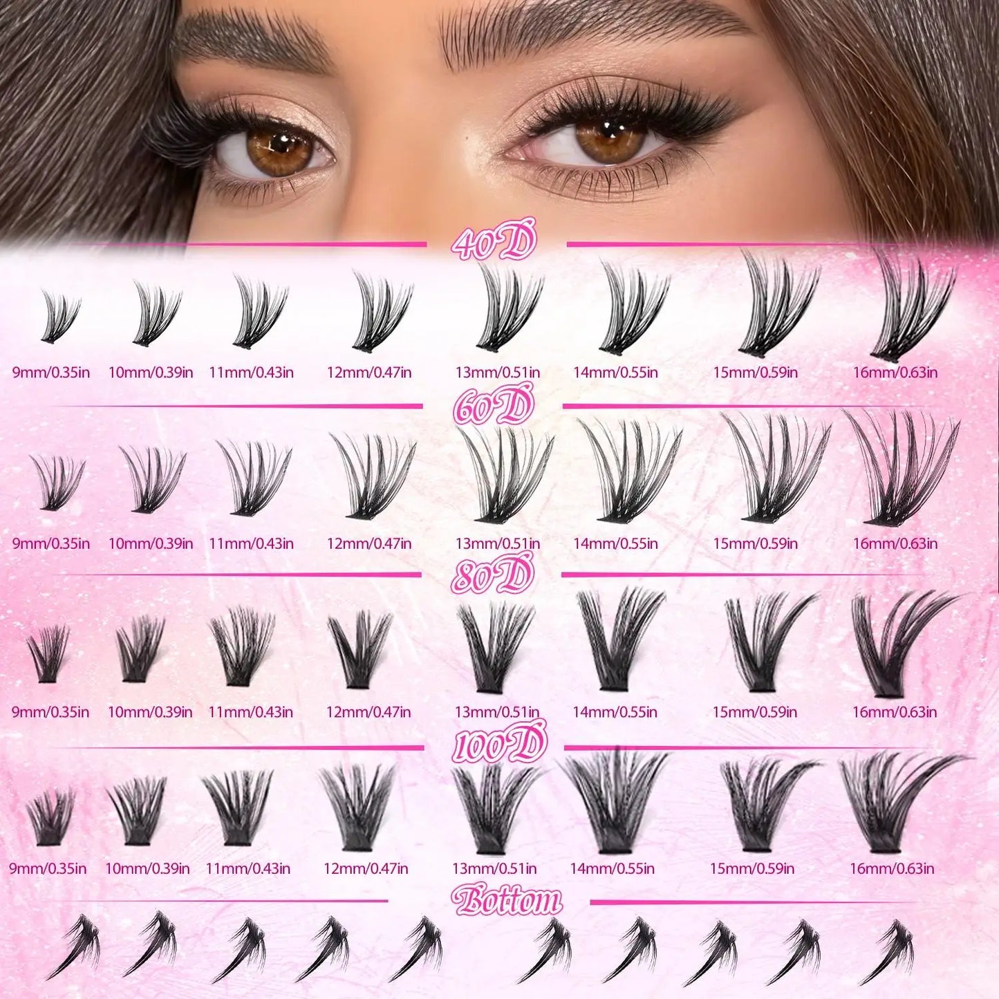 17 Pairs D Curl Cluster Eyelash Extensions, soft reusable fluffy thick upper & lower DIY individual lashes.