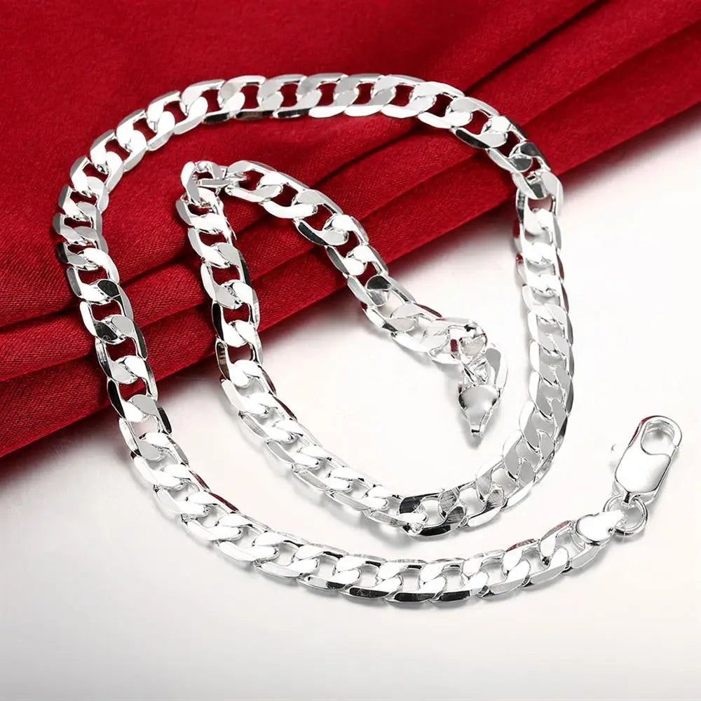 Special offer 18K gold Necklaces 925 Stamp Silver color Classic 8MM50CM sideways chain for Men woman fine Jewelrys Wedding party