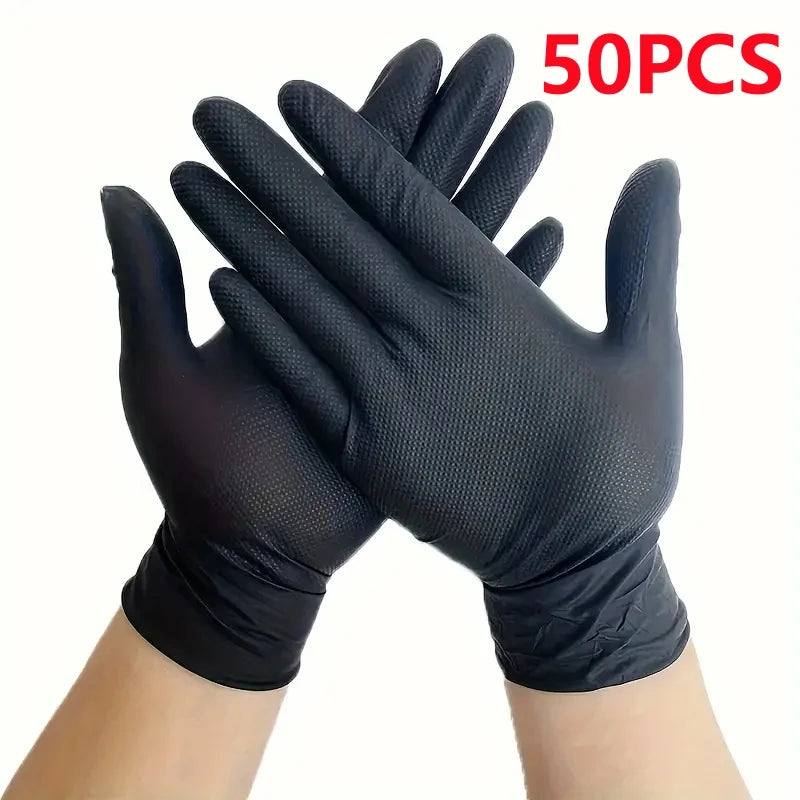 8Mil Heavy Duty Black Industrial Nitrile Gloves Disposable Safety Work Gloves Raised Diamond Textured Grip Mechanic Auto Gloves