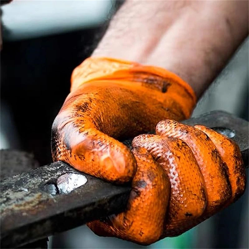Heavy Duty Orange Nitrile Gloves 8Mil Industrial Disposable Gloves with Diamond Textured Grip for Mechanic Safety & Work Gloves