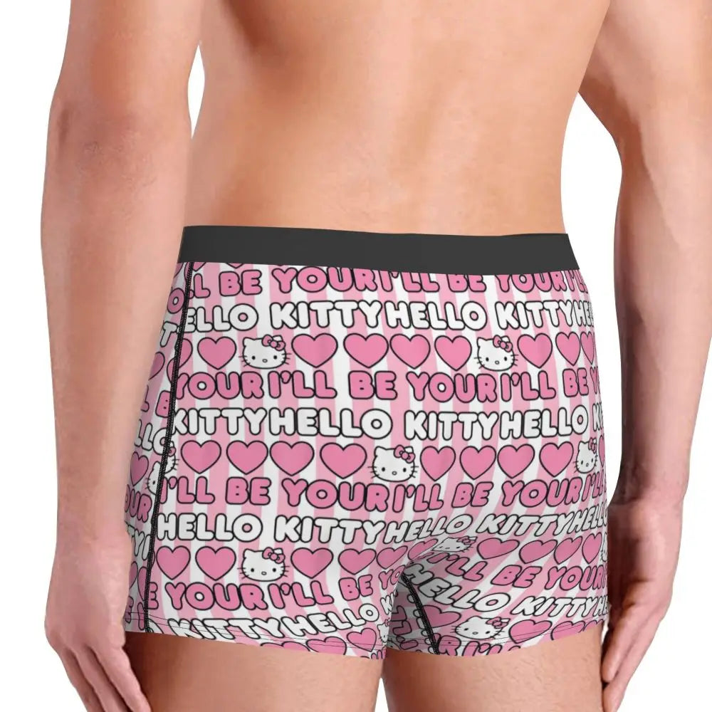 Custom Cartoon Cute Hello Cat Mangas Underwear Men Print Classical Boxer Shorts Panties Briefs Breathable Underpants