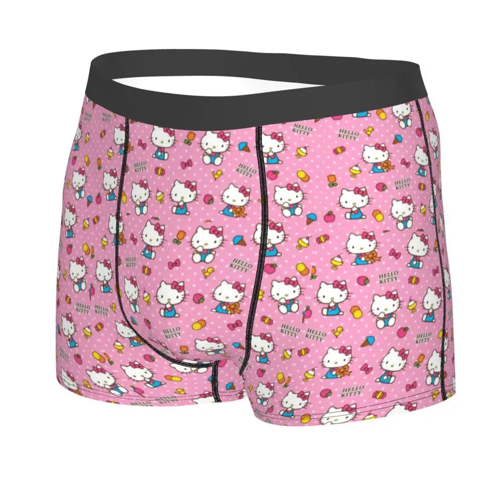 Custom Cartoon Cute Hello Cat Mangas Underwear Men Print Classical Boxer Shorts Panties Briefs Breathable Underpants